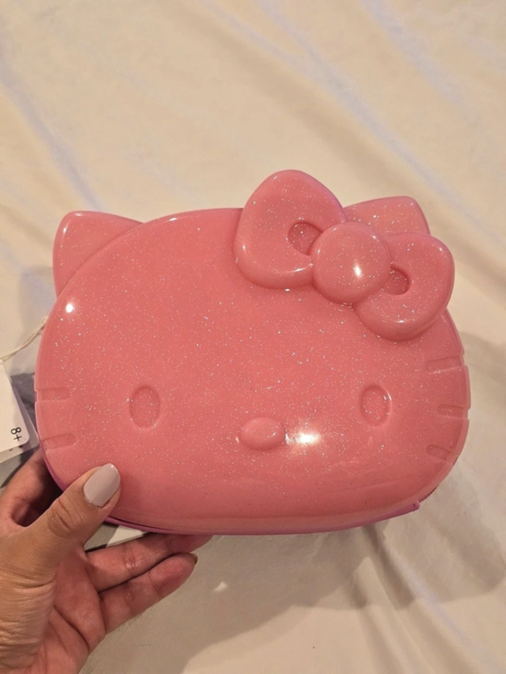 Hello Kitty 50th Anniversary Molded Head Glitter Pink Cosmetic Bag NWT
